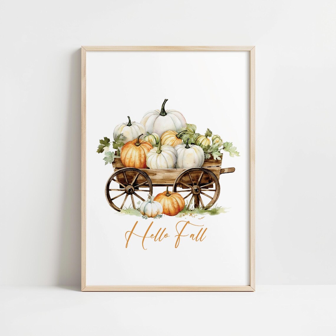 Hello Fall Pumpkin Wagon Watercolor Harvest Farmhouse Art Poster - Image 4