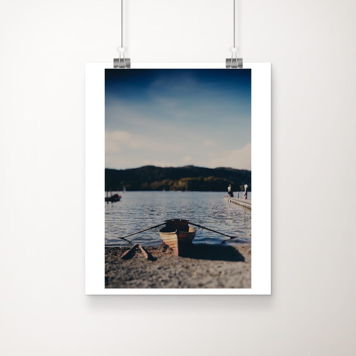 Lake Windermere Wooden Row Boat Pebbled Shore Serene Photo Poster