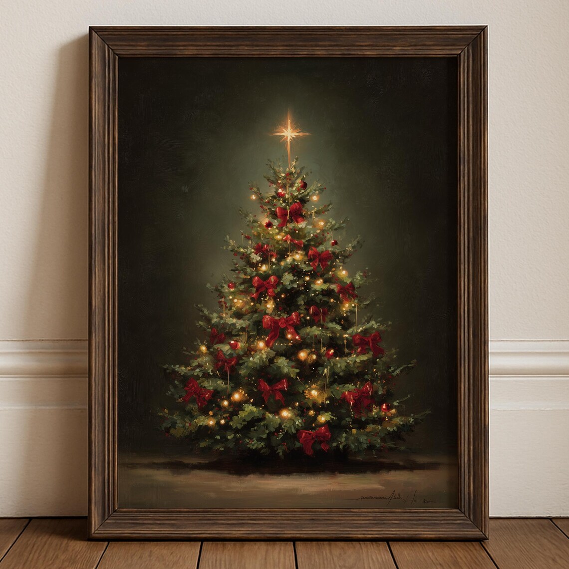 Vintage Christmas Tree Art Print, Traditional Holiday Decor
