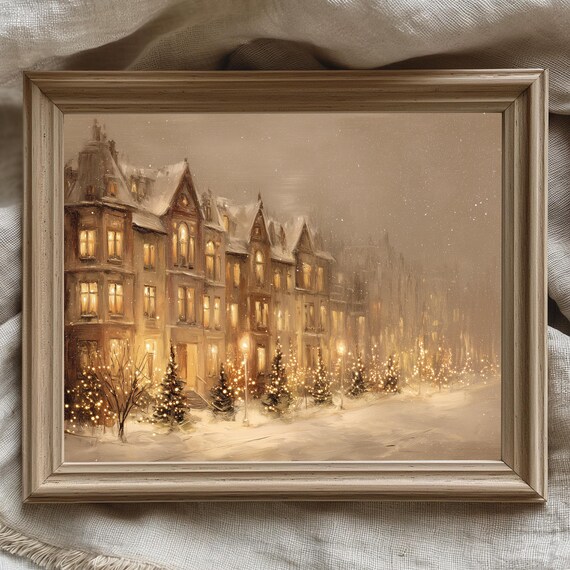Vintage Christmas Street Scene Art Print
