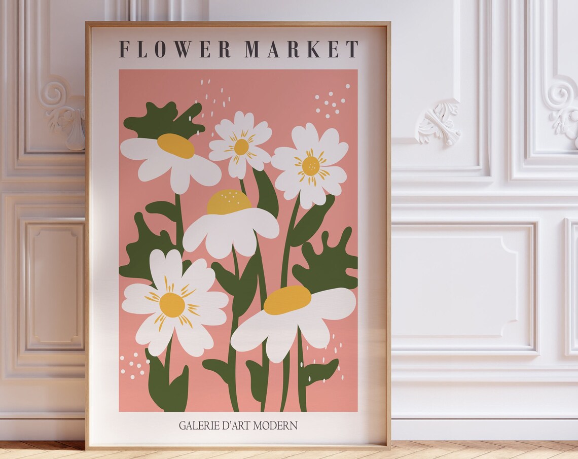 Flower Market Pink Daisy Bouquet Spring Botanical Gallery Wall Art - Image 3