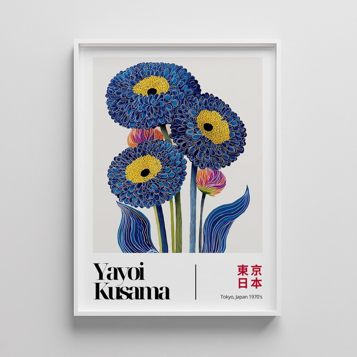 Yayoi Kusama Blue Chrysanthemum Flowers Tokyo Japan 1970s Art Poster