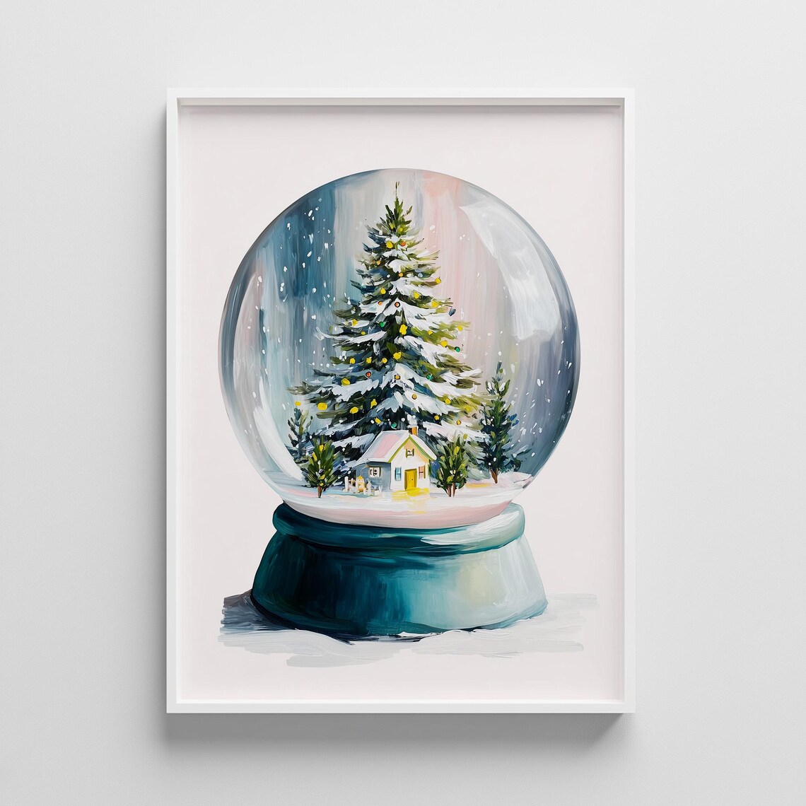 Pastel Christmas Snow Globe Tree And House Winter Scene Poster