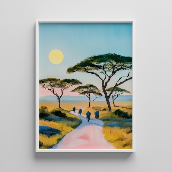 Safari Wall Art For Boys Elephant Herd Poster Adventure Kids Room African Wildlife Nursery Decor