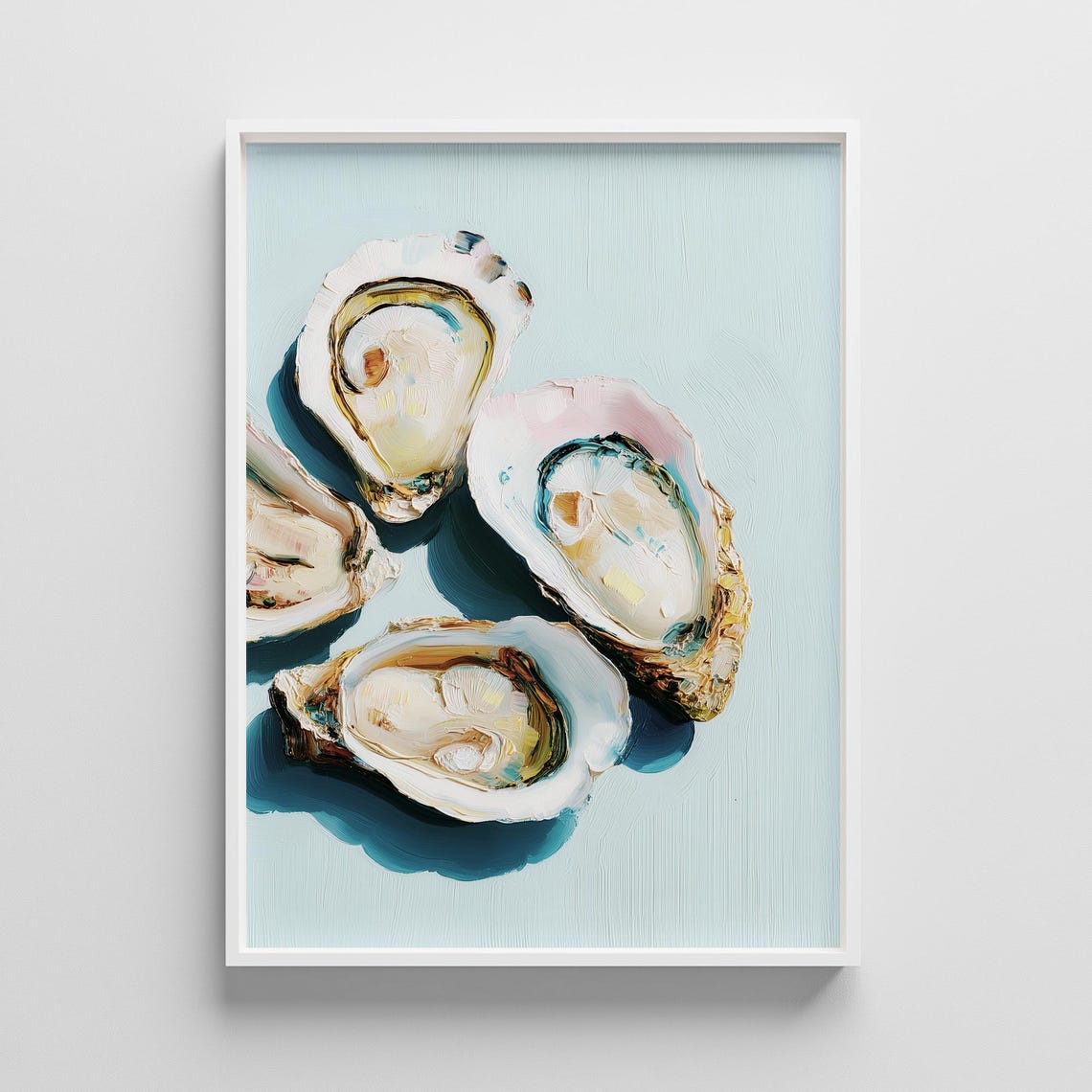 Pastel Oyster Trio Pale Blue Textured Impasto Seafood Art Poster