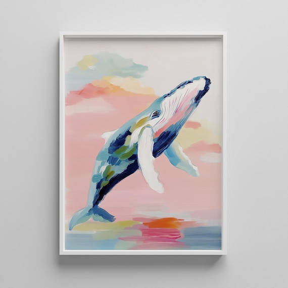 Whale Nursery Wall Art Pastel Ocean Animal Print Kids Room Decor Baby Shower Gift Under The Sea Artwork
