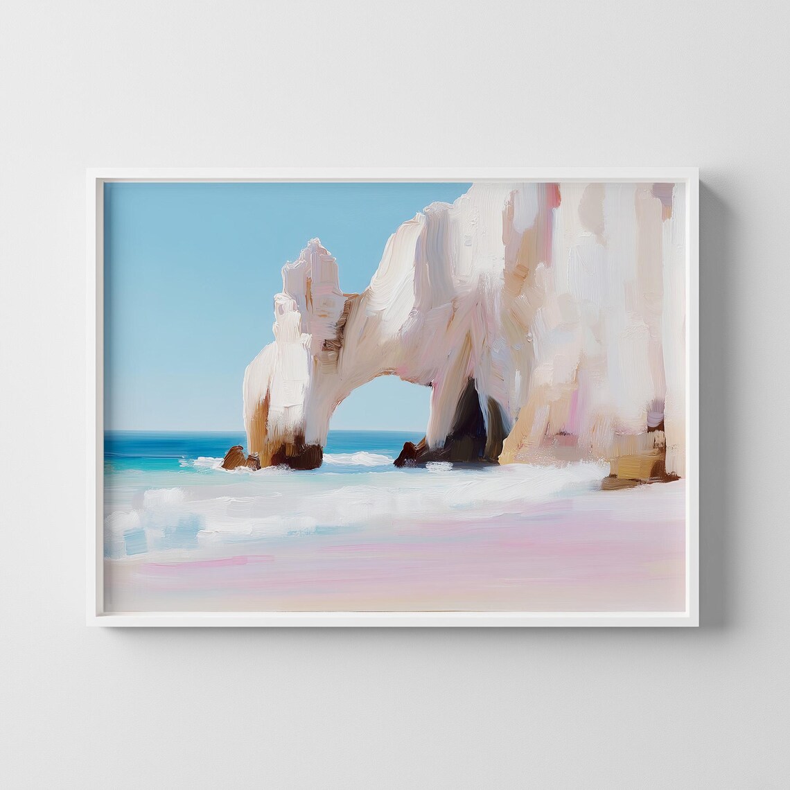 Pastel Sea Arch Coastal Rock Formation Ocean Waves Painting Print