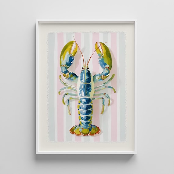 Lobster Wall Art Print Fisherman Coastal Poster Grand Millennial For Maximalist Kitchen
