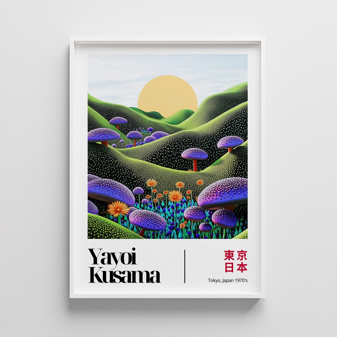 Yayoi Kusama Purple Dotted Mushrooms Sunrise Hills Art Poster
