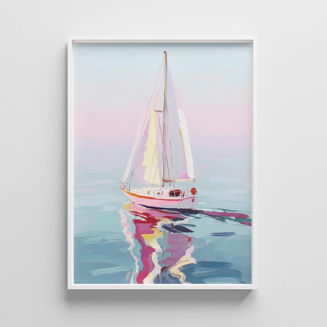 Sailboat on Calm Water Pastel Sunset Coastal Painting Poster