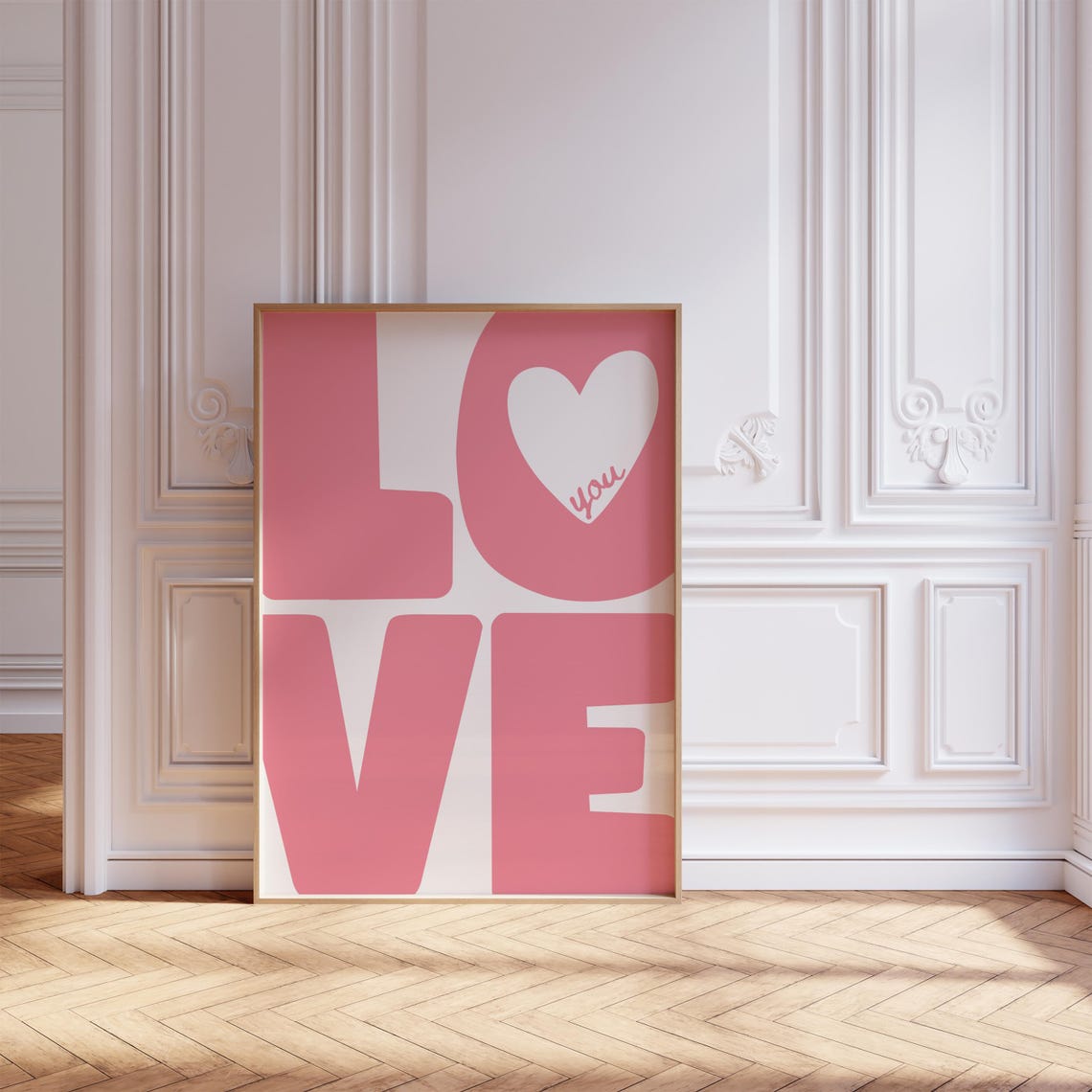 Love You Pink Big Block Letters Heart Typography Wall Poster - Image 8