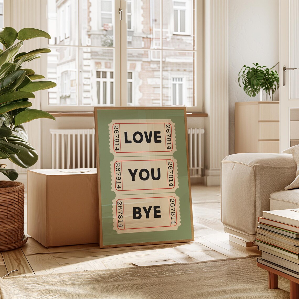 Love You Bye Retro Ticket Art Print, Hallway Decor - Image 3