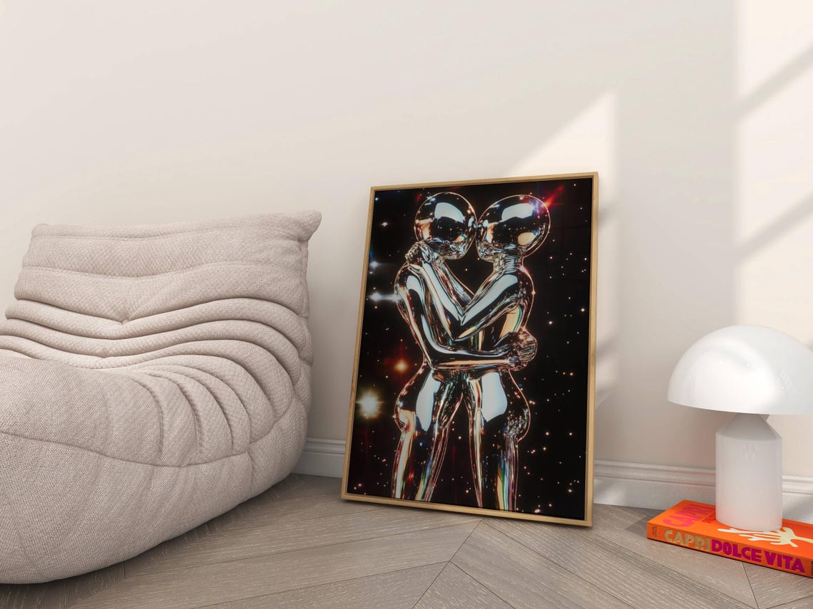 Psychedelic Alien Astronauts Embrace Chrome Space Surrealism Poster - Image 7