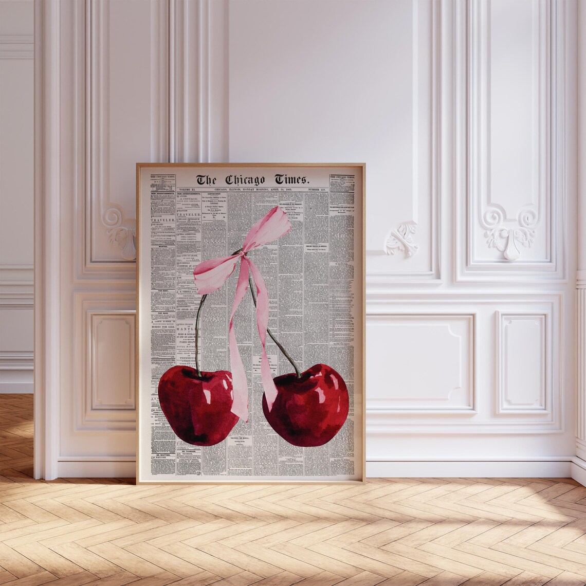 Cherry Poster, Trendy Retro Newspaper Art - Image 3