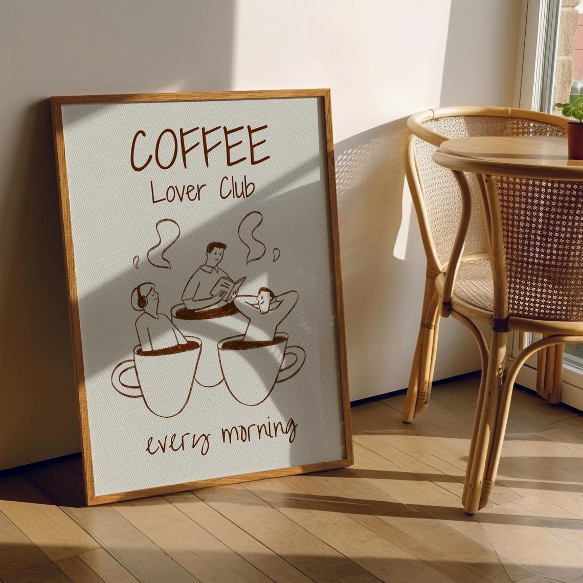 Coffee Lover Club Every Morning Hand Drawn Line Art Kitchen Poster - Image 5