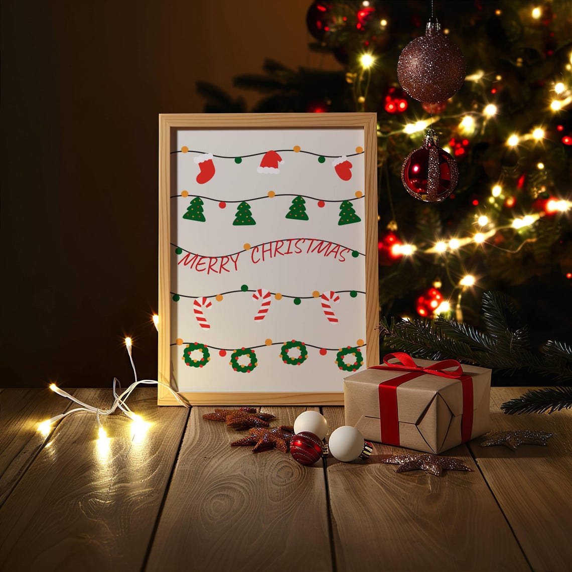 Merry Christmas Cute Garland Ornaments Wreaths Candy Cane Poster - Image 7