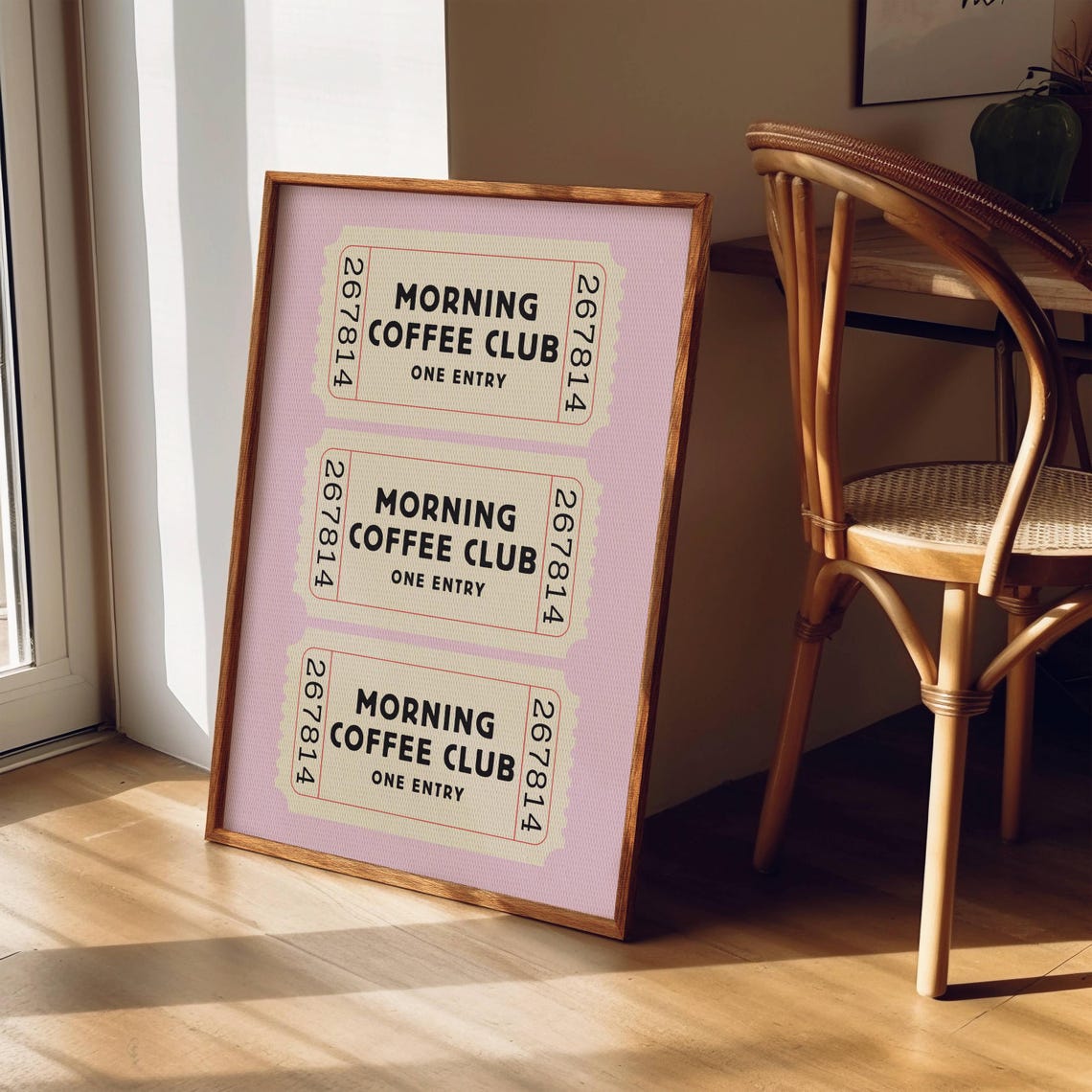 Morning Coffee Club Retro Ticket Stub Trio Pink Kitchen Poster - Image 7