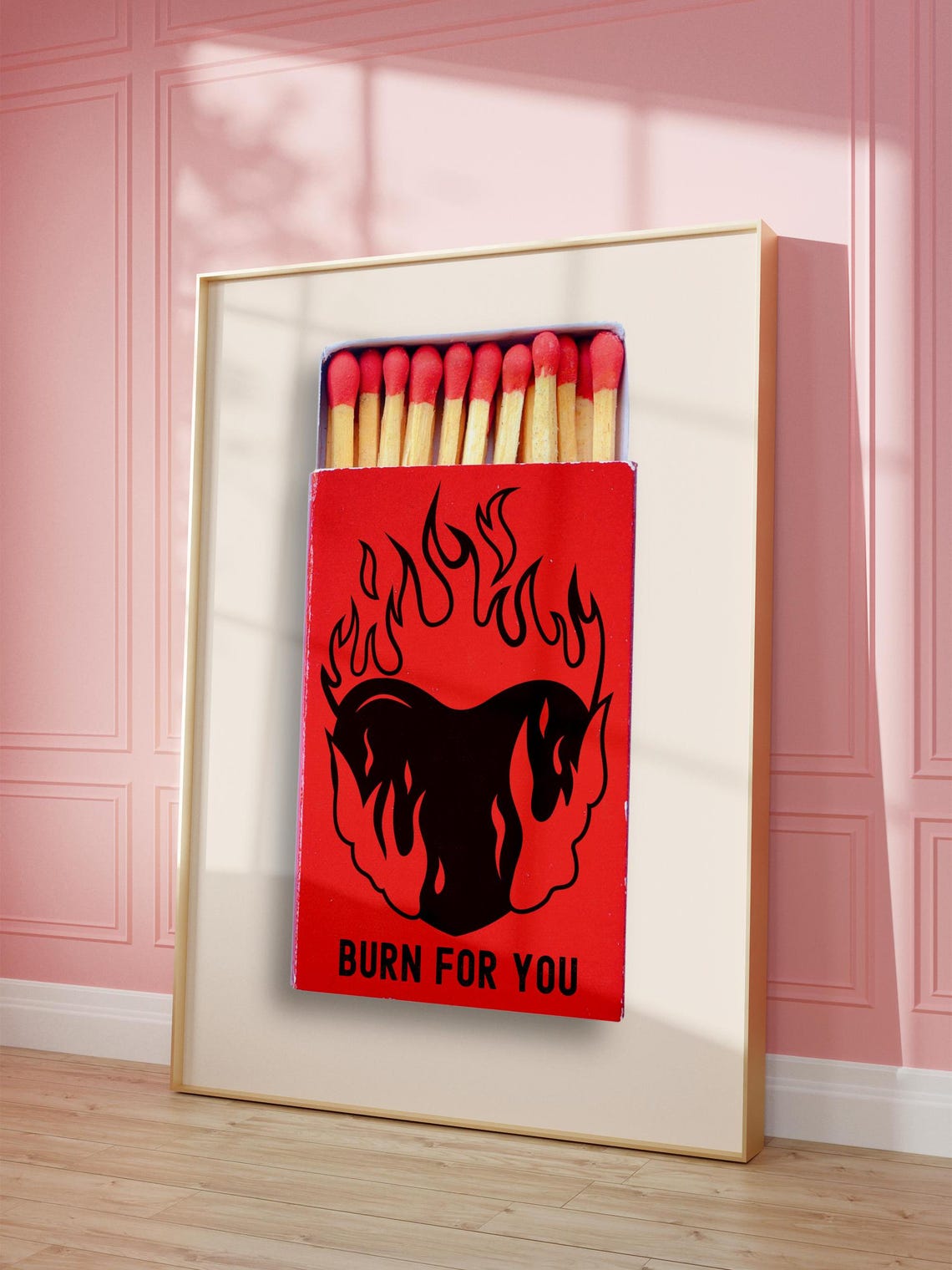 Burn For You Vintage Matchbox Flaming Heart Trendy Red Poster - Image 8
