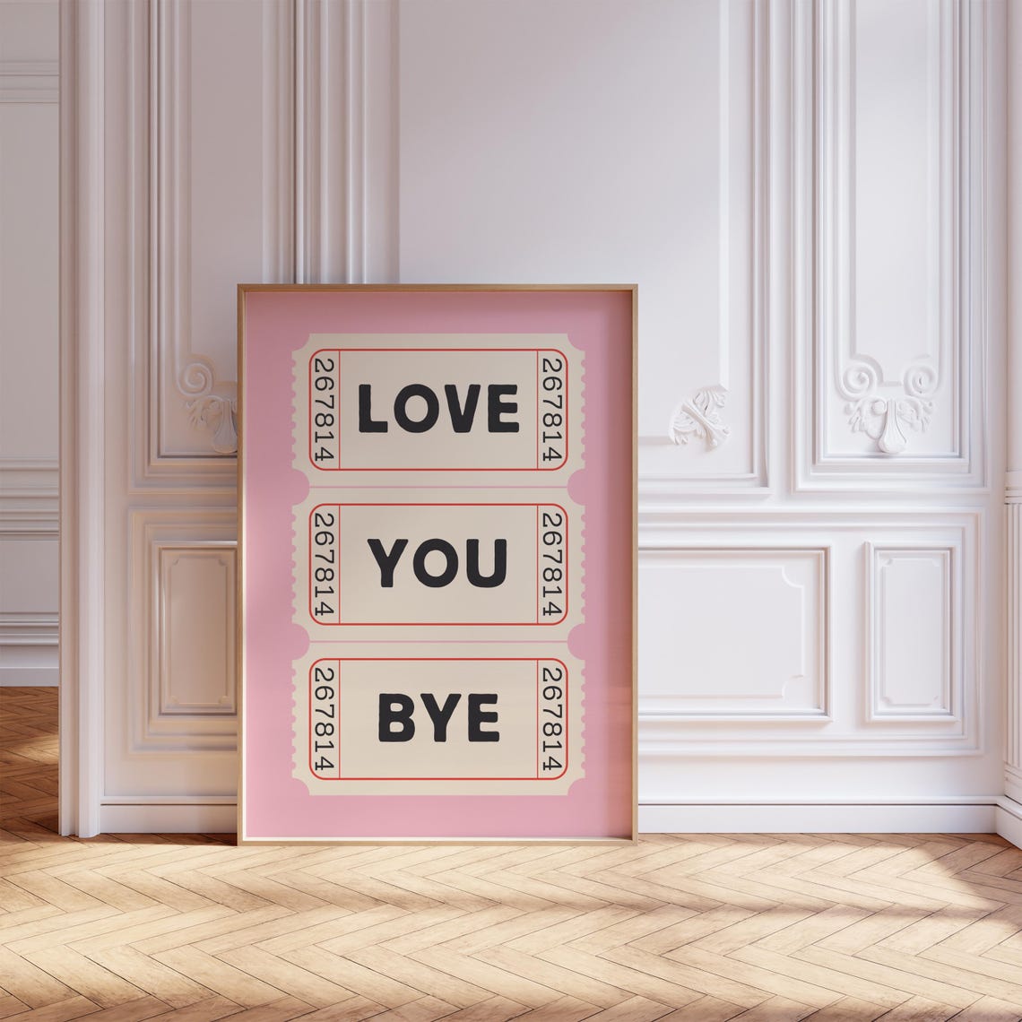 Love You Bye Vintage Ticket Stub Trio Pink Girly Wall Poster - Image 8
