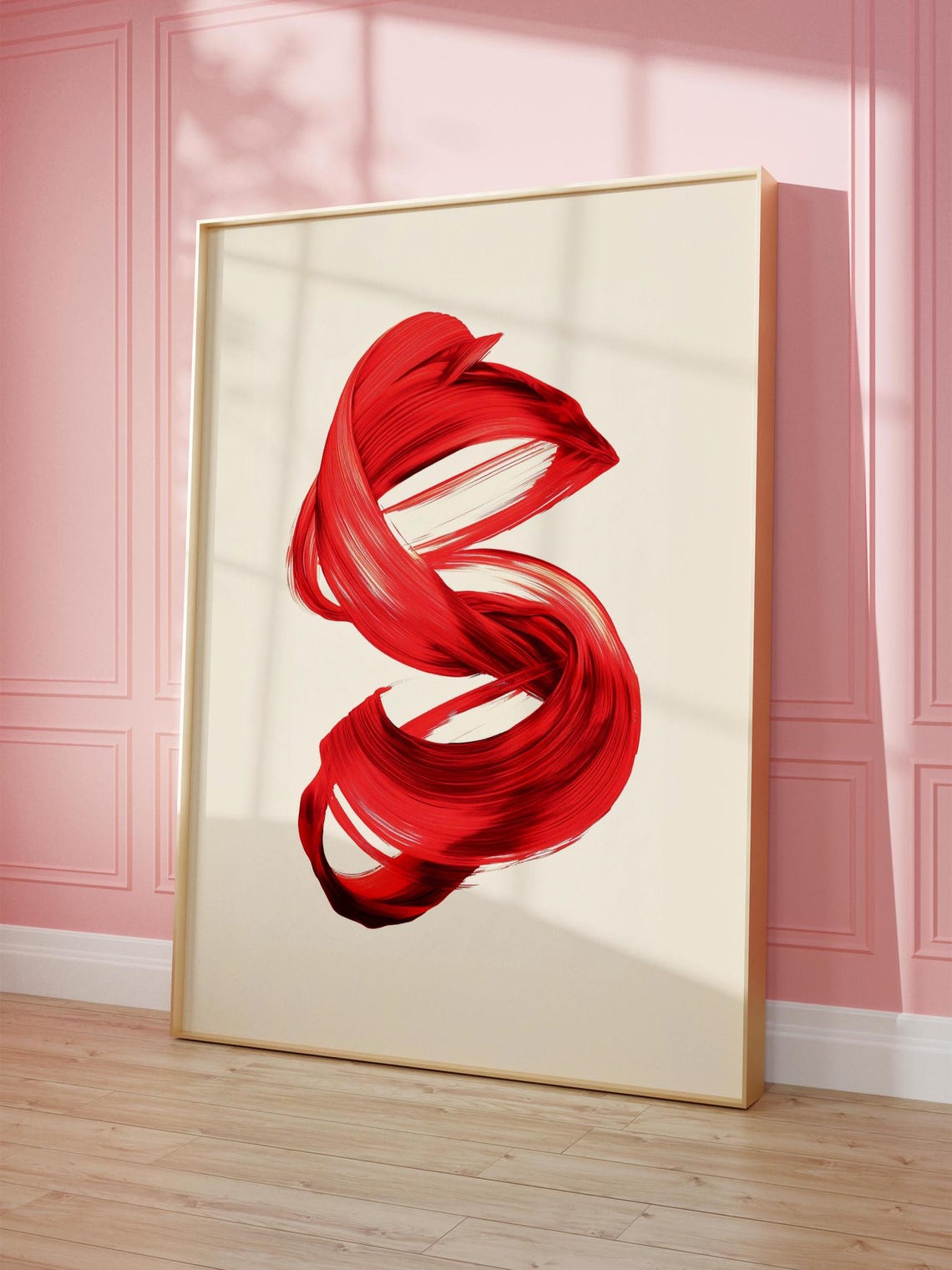 Coiled Red Brushstroke Minimalist Abstract Swirl Decor Poster