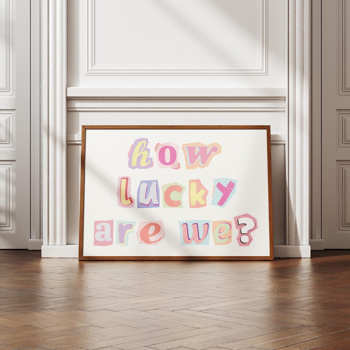 How Lucky Are We Pastel Cutout Letter Retro Quote Art Poster - Image 5