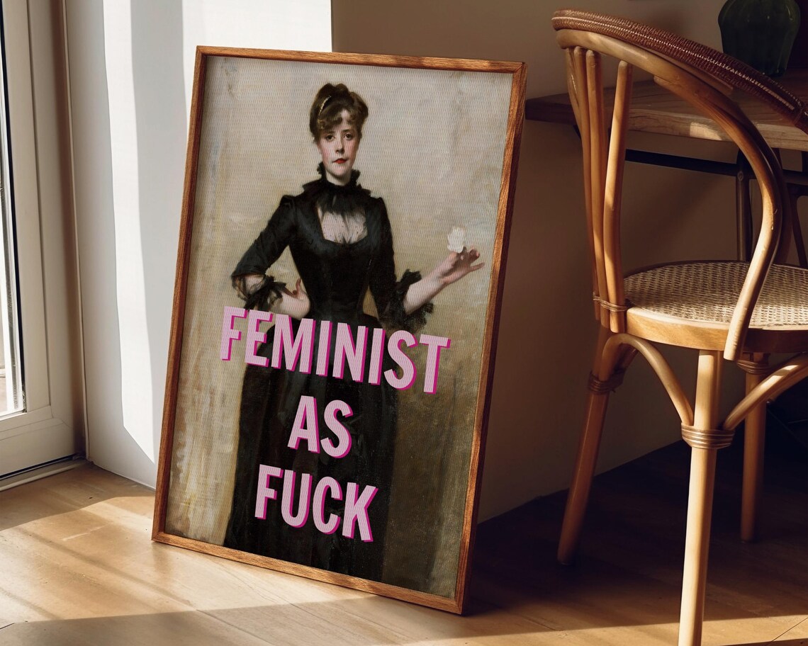 Feminist As Fuck Altered Classic Portrait Bold Pink Quote Art Poster - Image 7