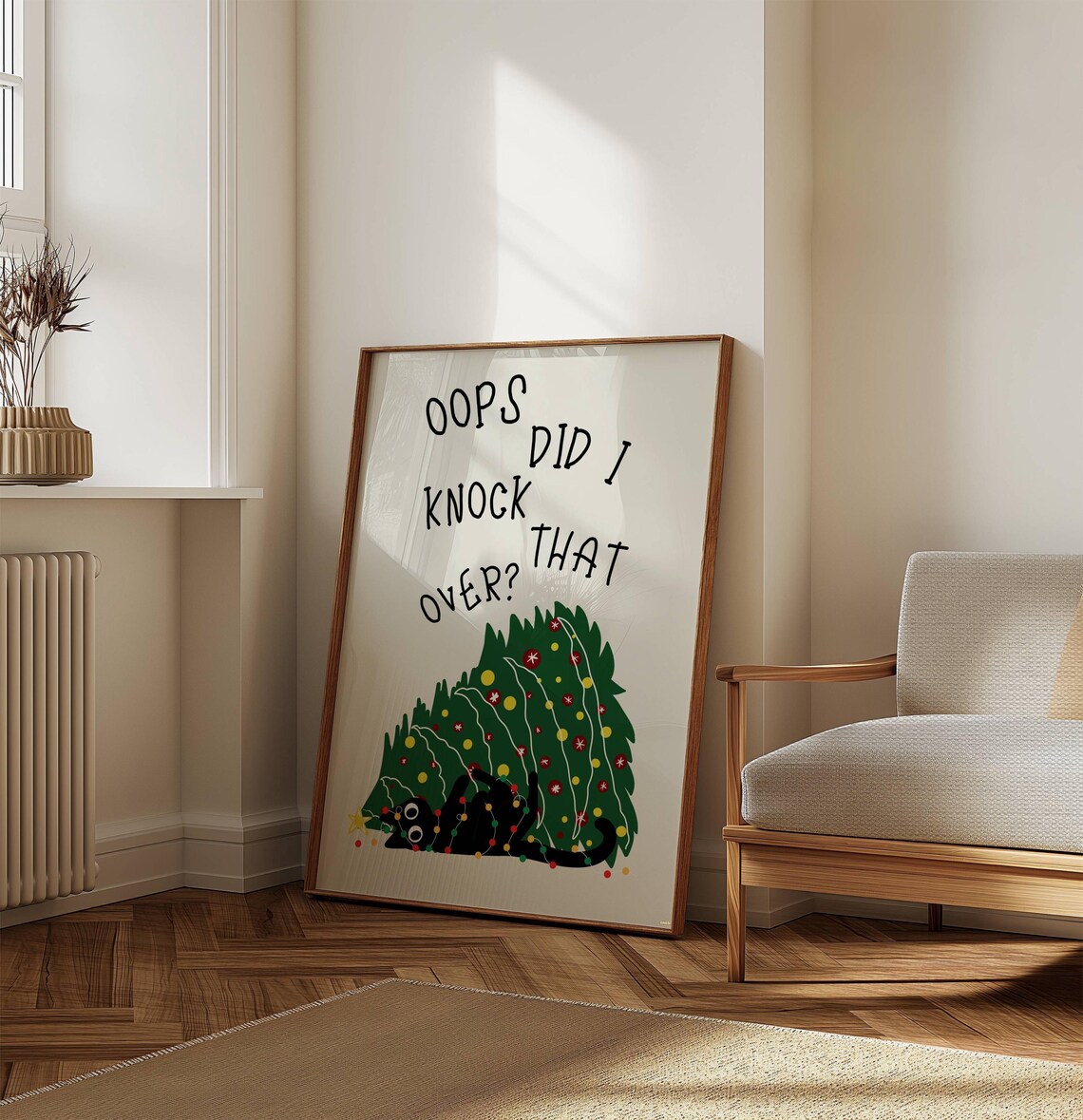 Funny Christmas Tree And Black Cat Art Print - Image 4