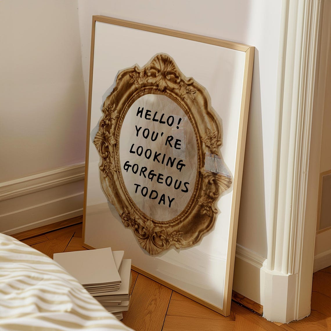 Hello Gorgeous Today Vintage Gold Frame Fun Affirmation Quote Poster - Image 8