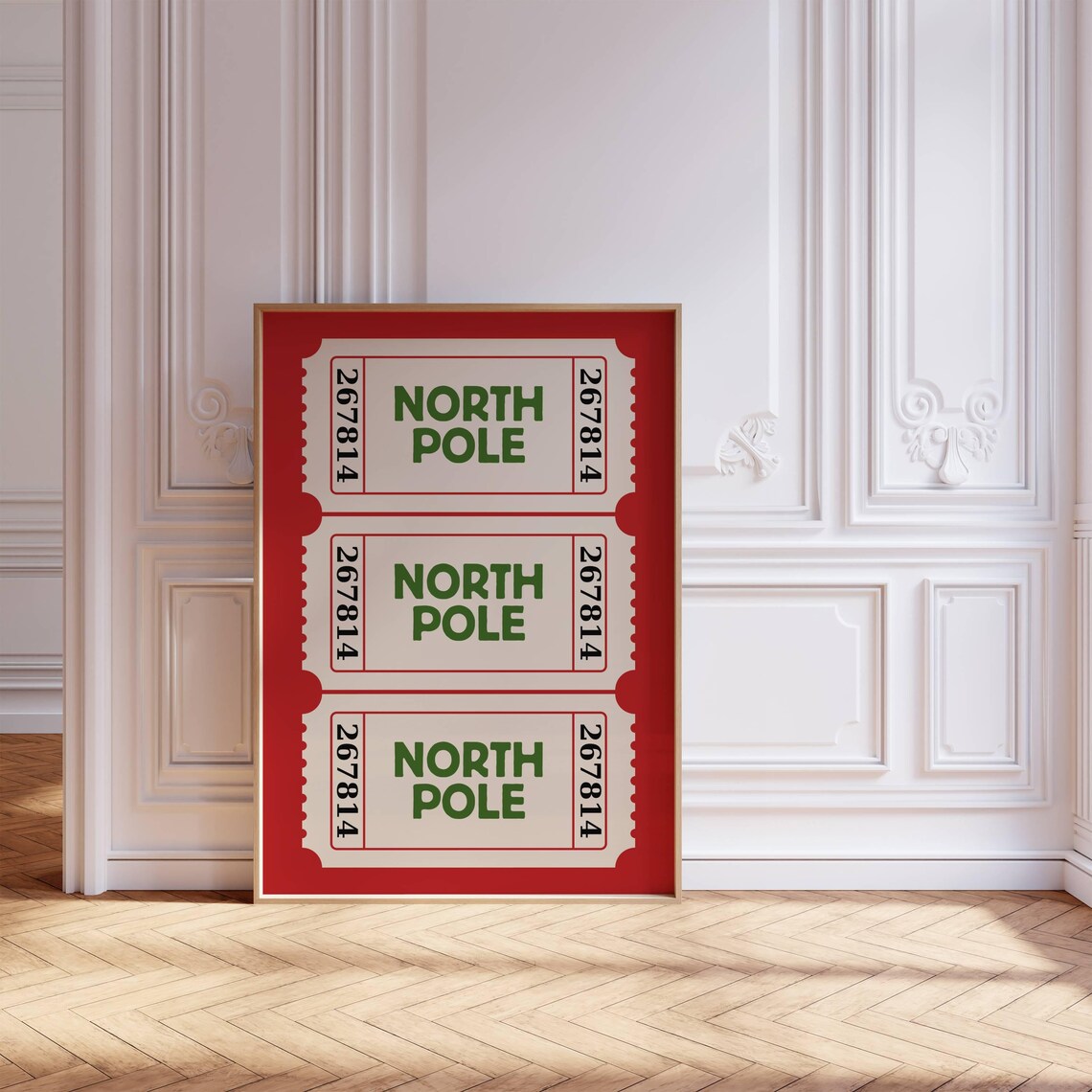 North Pole Ticket Art Print, Red Christmas Decor - Image 8