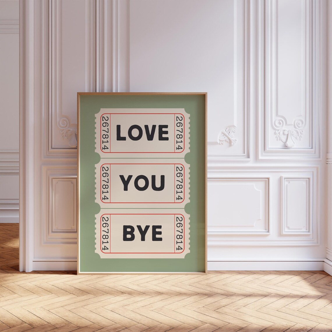Love You Bye Retro Ticket Art Print, Hallway Decor