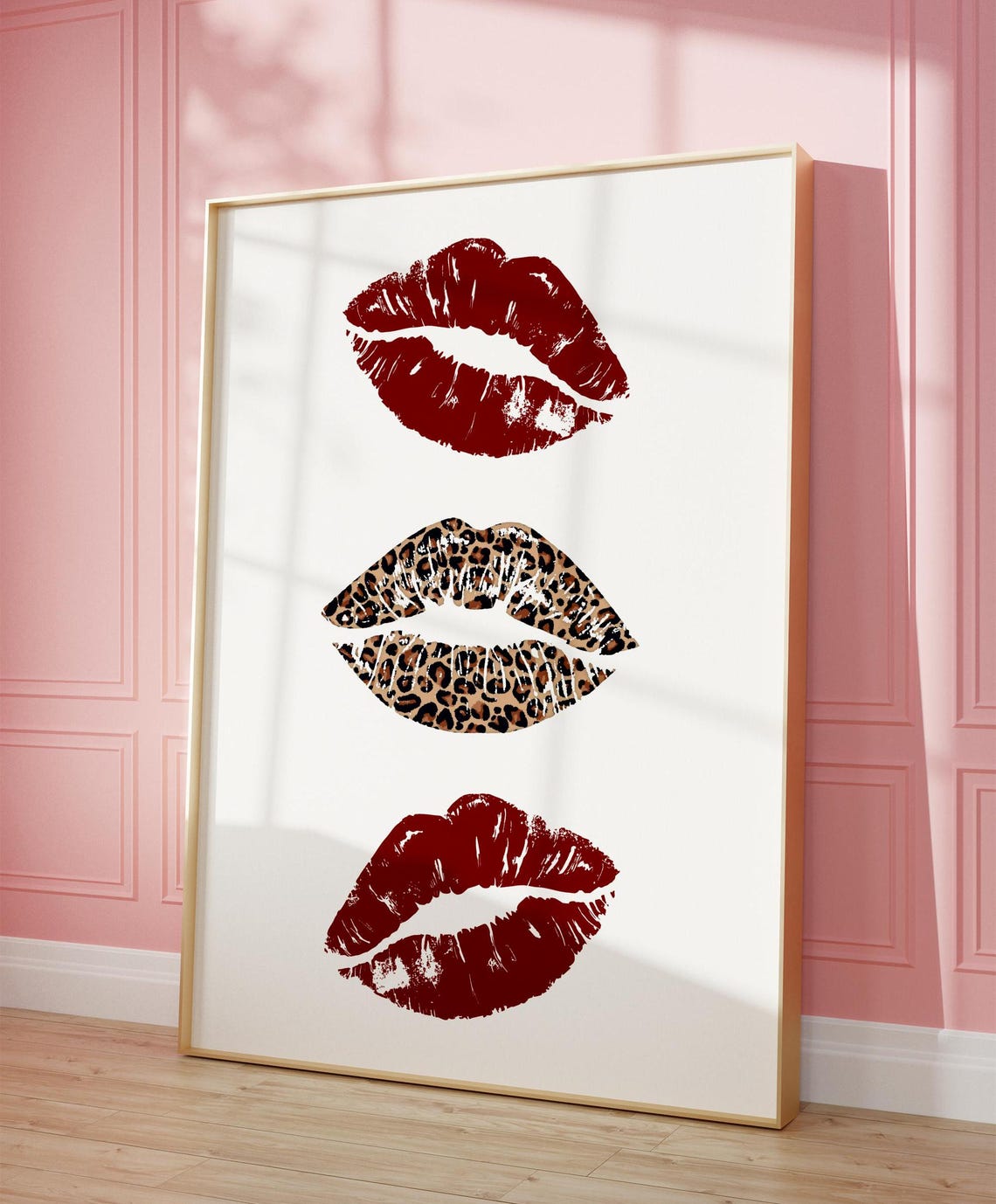 Red Leopard Lips Kiss Trendy Girly Dorm Room Fashion Beauty Poster