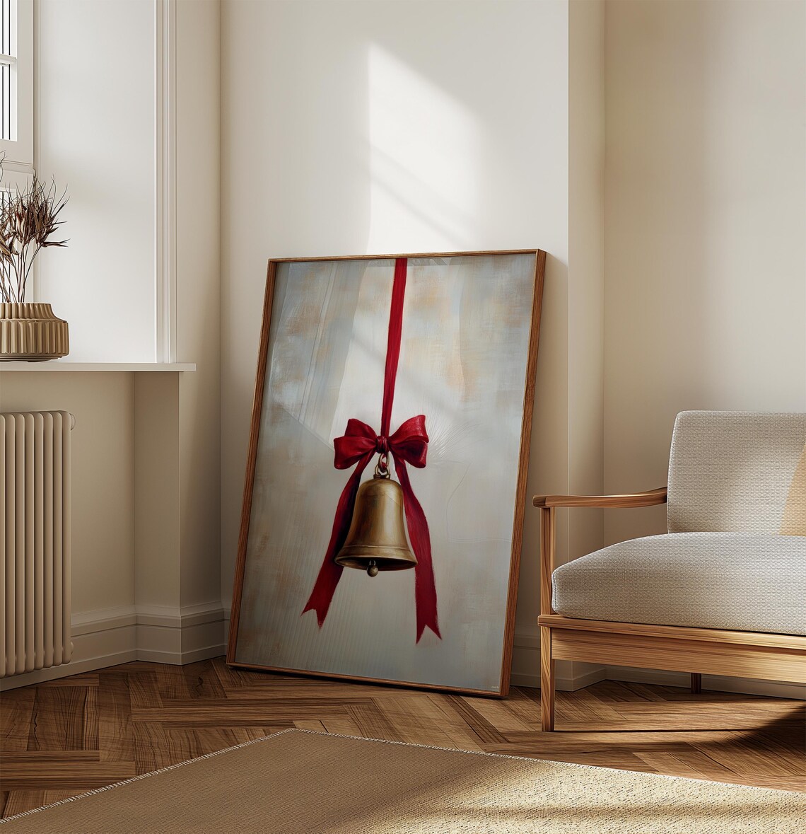 Vintage Christmas Bell With Red Ribbon Moody Holiday Art Poster - Image 4