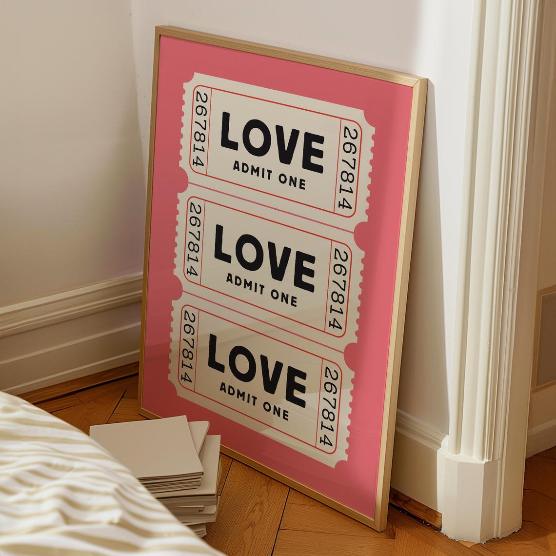 Love Admit One Ticket Stub Trio Vintage Pink Valentines Poster