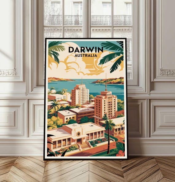 Darwin Poster Australia Travel Print Illustration Wall Art City Gift Home Decor