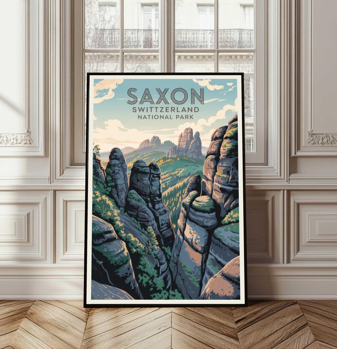 Saxon Switzerland National Park Dramatic Rock Pinnacles Travel Poster