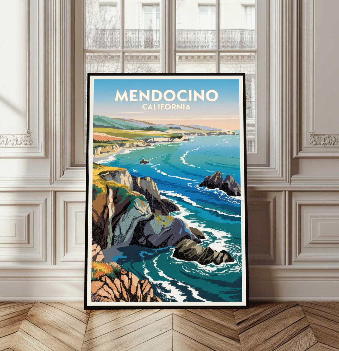 Mendocino California Rugged Coastal Cliffs Ocean Waves Travel Poster