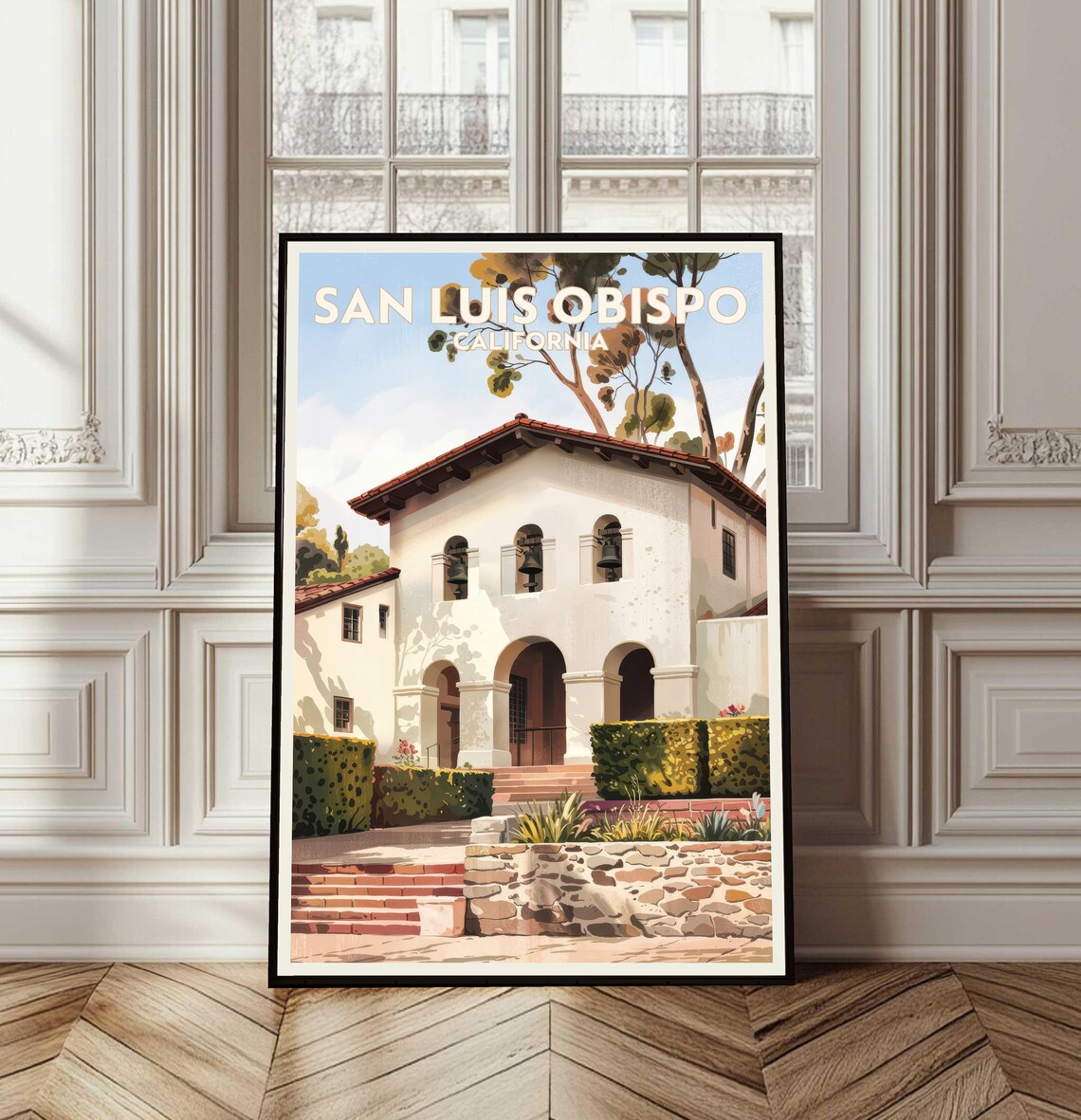 San Luis Obispo California Mission Church Bell Towers Adobe Poster