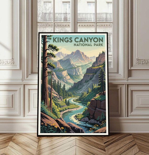 Kings Canyon National Park Vintage River Valley Travel Poster