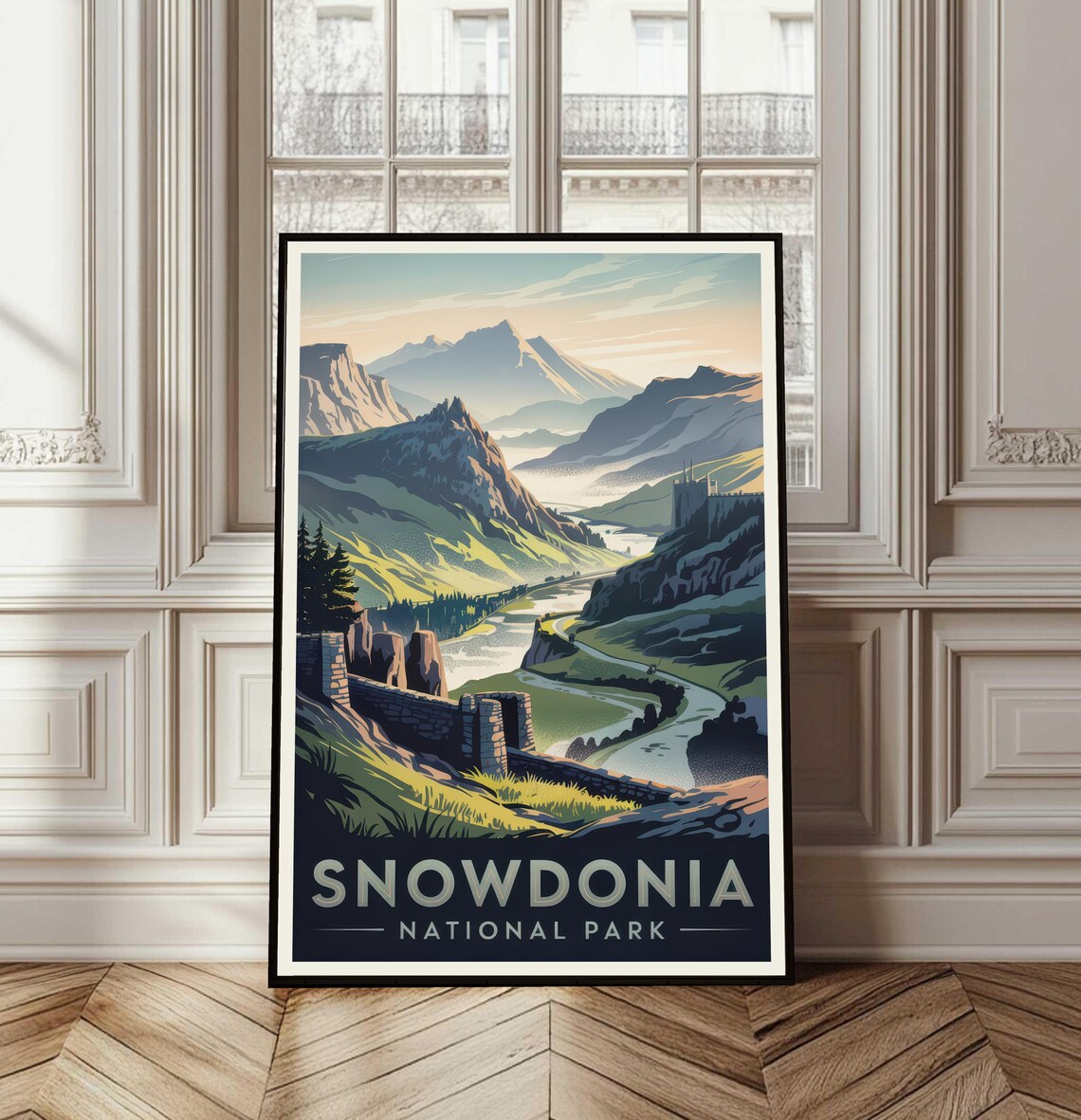 Snowdonia National Park Welsh Mountains Castle Vintage Travel Poster