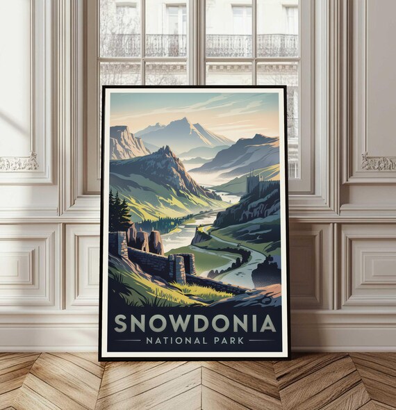 Snowdonia National Park Welsh Mountains Castle Vintage Travel Poster