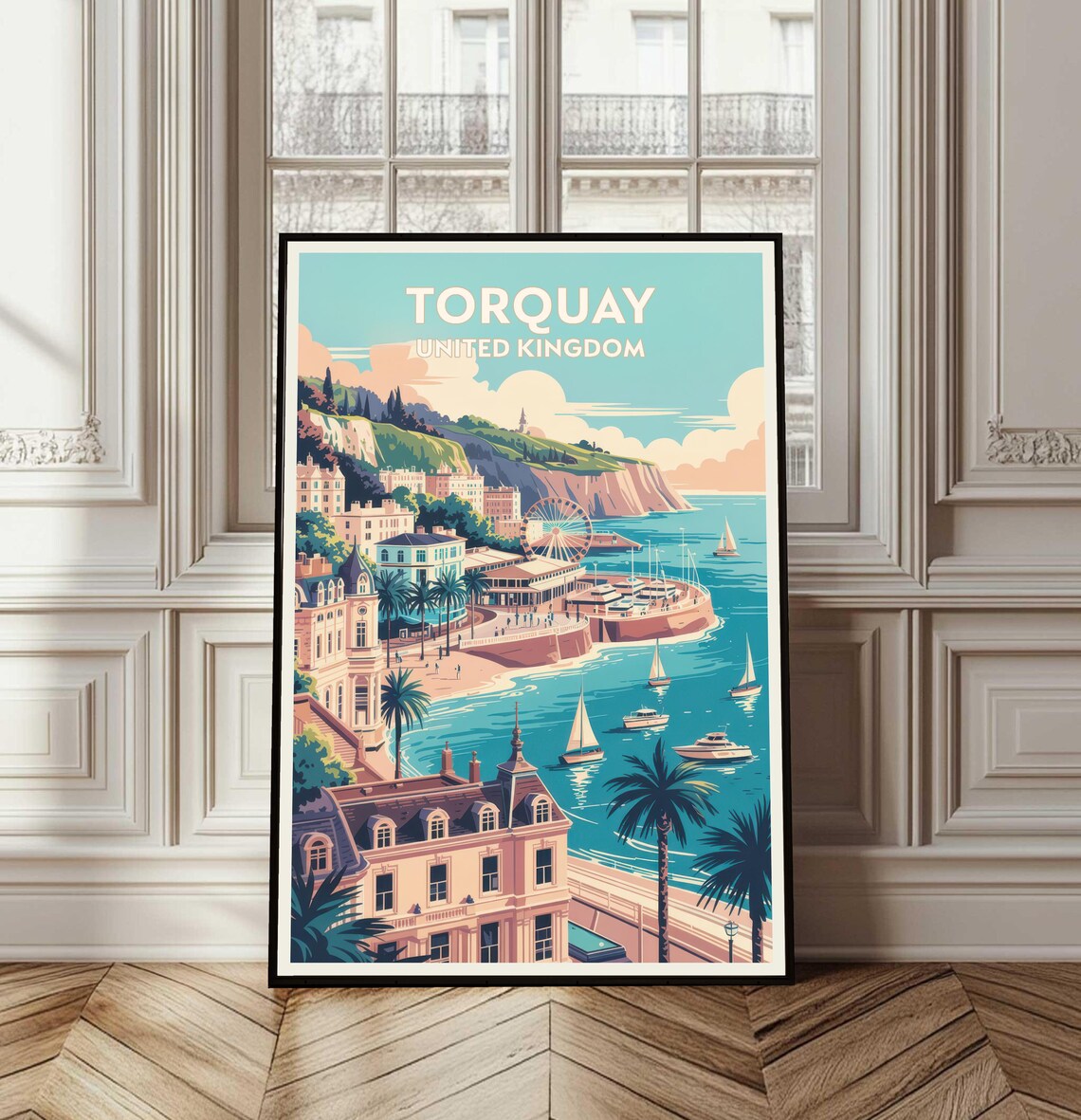 Torquay United Kingdom Seaside Harbor Vintage Travel Poster Art