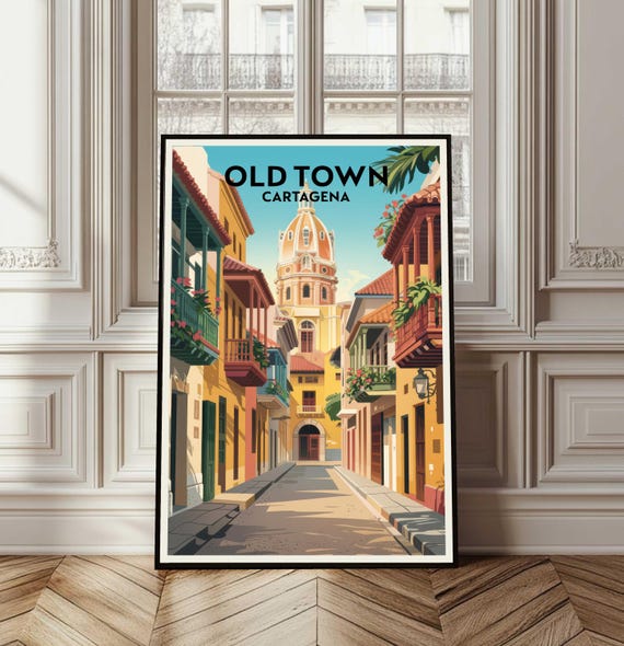 Old Town Poster Cartagena Colombia Travel Print Gift City Wall Art Home Decor