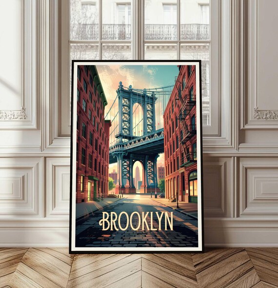 Brooklyn Manhattan Bridge DUMBO Vintage Style New York Poster