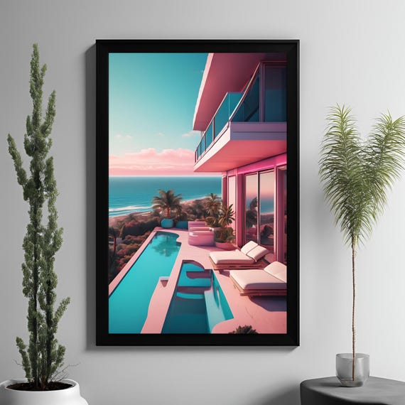 Pink Swimming Pool Art Glamorous Pool Print Vintage Pool Art Print Pool House Print Vintage Pool Print Pool Side Print Pool Day