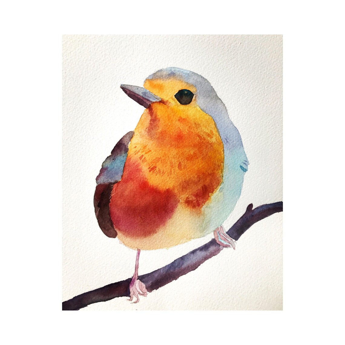 European Robin Perched on a Branch in Warm Watercolor Poster - Image 3