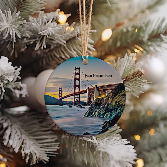 San Francisco Golden Gate Bridge Sunset Christmas Ornament Wall Art