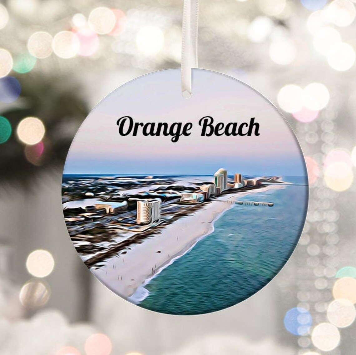 Orange Beach Aerial White Sand Shoreline Round Souvenir Wall Art
