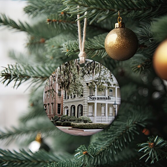 Savannah Historic House Spanish Moss Round Ornament Travel Poster