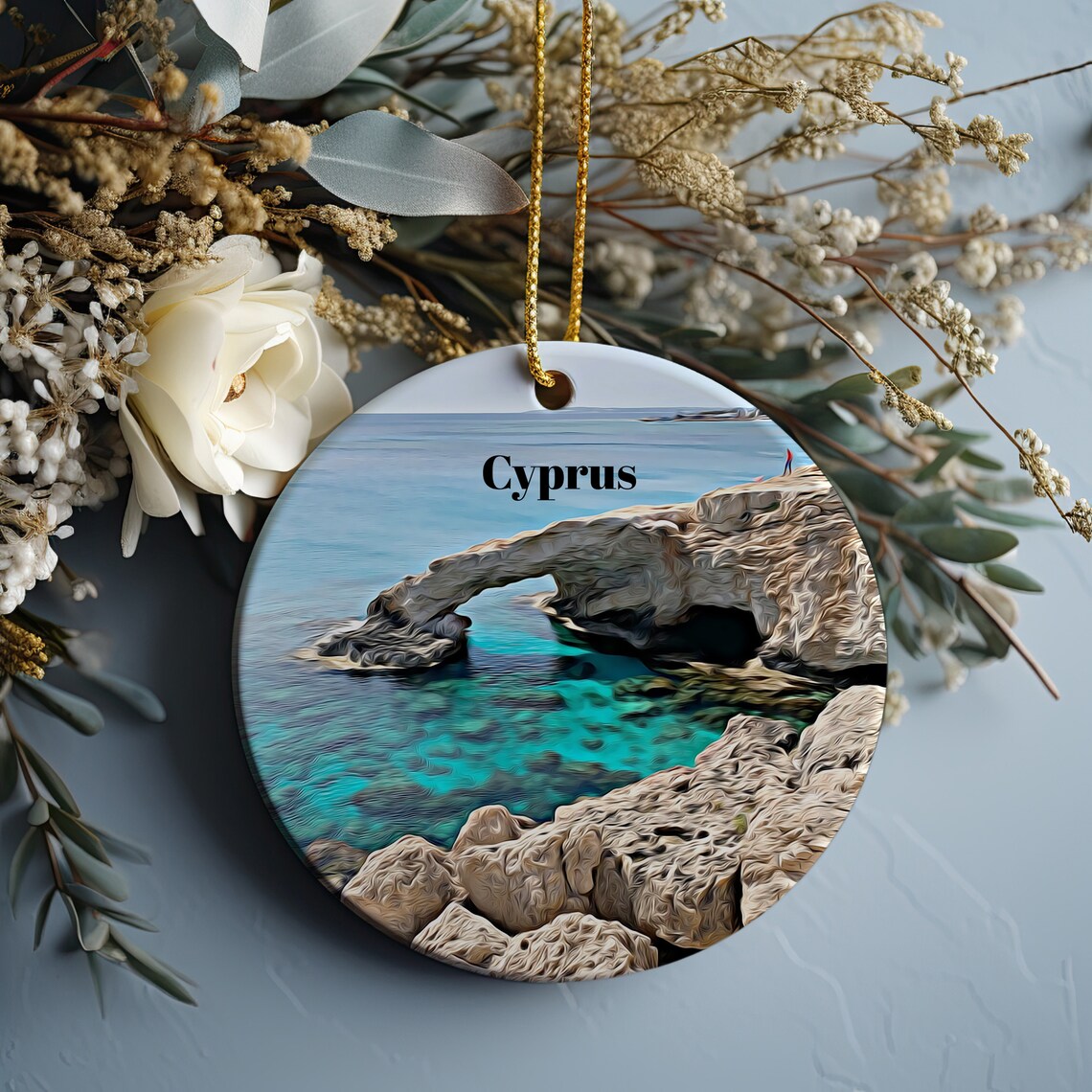 Cyprus Sea Arch Turquoise Coastline Christmas Ornament Art Poster