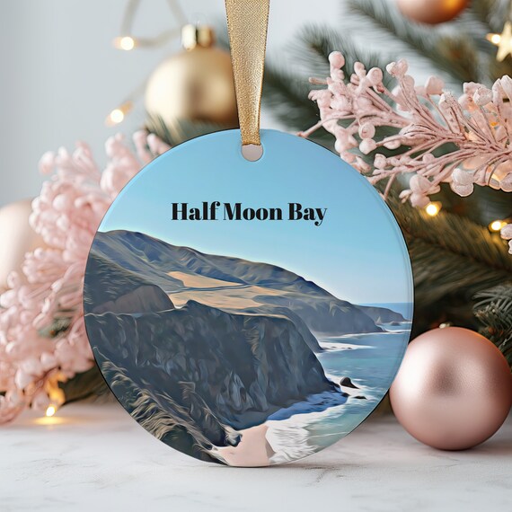 Half Moon Bay California Coastal Cliffs Ornament Travel Poster